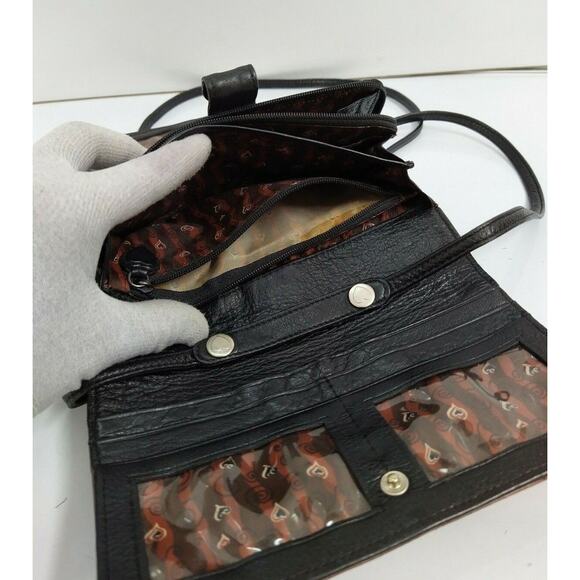 Brighton Burgundy Leather Crocodile Embossed Pockets Credit Card Crossbody Bag - Picture 11 of 13